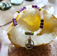 Load image into Gallery viewer, BRIGID&#39;S HEALING Bracelet Mala Prayer Beads Limited Edition Elastic Genuine Irish Connemara Marble &amp; Gems