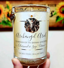 Load image into Gallery viewer, Archangel Ariel Pet Blessing or Memorial Soy Candle w/Citrine 3&quot;x4&quot;~Himilayan Ceder &amp; Sage Paw Charm