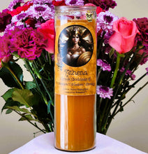 Load image into Gallery viewer, Athena Greek Goddess Vigil Jar Candle ~ Protection Wisdom Strategy Organic Amber Essential Oil~ Amber Chips Lemurian Quartz ~Brass Owl Charm