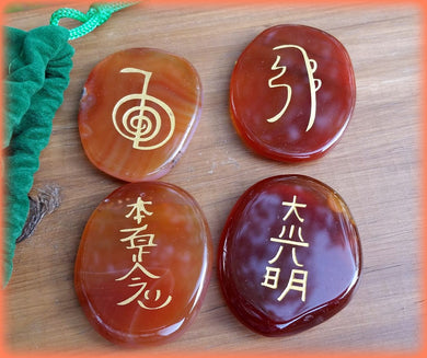 Precision Engraved Reiki Symbol Stones w/pouch One (1) Set Your Choice~Real Gems