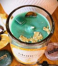 Load image into Gallery viewer, MONEY Candle Soy Blend Jar 3&quot; x 4&quot; 12 oz Feng Shui Coin Aventurine Gold Leaf Frankincense &amp; Amber ~ Prosperity Abundance Wealth