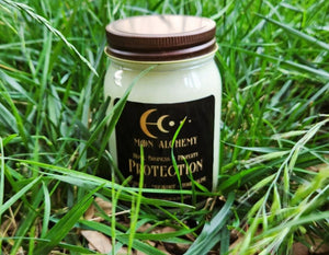 PROTECTION Soy Candle ~ 16 oz.  Jar ~ Patchouli Mugwort Black Tourmaline Moon Alchemy Charm Protect Home Business Property