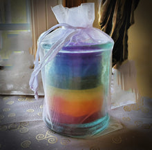 Load image into Gallery viewer, Chakra Layer Candle w/Gemstone ~ Balance ~ Meditation ~ Lovely Recycled Spanish Glass