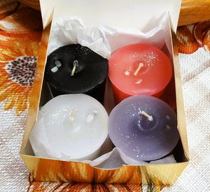Moon Phase Votive Candles w/Moonstones ~ Box of 4 w/ 2024 Lunar Phase Card