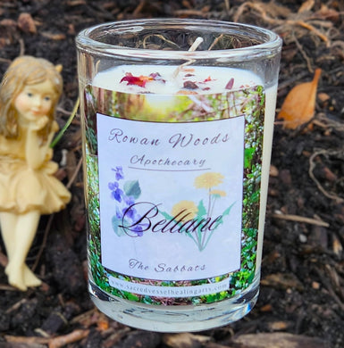 Beltane Sabbat Soy Candle 12 oz Elegant Rowan Woods Collection Druid Awen Witchy Fertility Fire May Festival Garnet Amber Musk Rose Petals