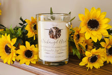 Load image into Gallery viewer, Archangel Ariel Pet Blessing or Memorial Soy Candle w/Citrine 3"x4"~ Cedar &amp; Sage with Paw Charm