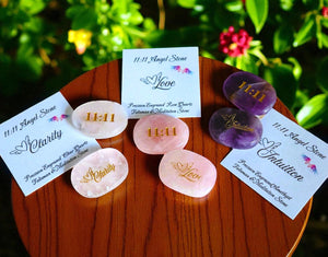 Angel 11:11 Pocket Stone – Double-Sided Crystal for Clarity, Love + Intuition – Quartz, Rose Quartz, Amethyst – Numerology