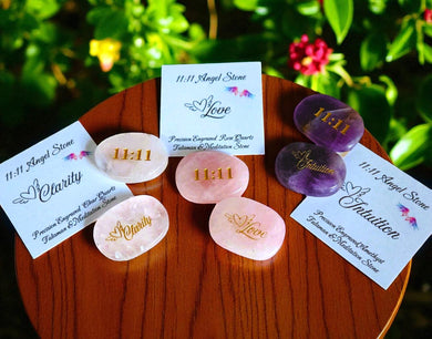 Angel 11:11 Pocket Crystal – Double-Sided Quartz, Rose Quartz & Amethyst – Clarity, Love, Intuition – Spirit Guide and Numerology Stone