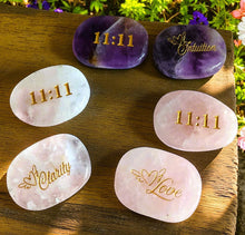 Load image into Gallery viewer, Angel 11:11 Pocket Crystal – Double-Sided Quartz, Rose Quartz &amp; Amethyst – Clarity, Love, Intuition – Spirit Guide and Numerology Stone