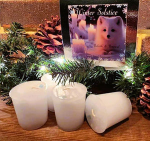 Winter Solstice Box of 4 Votive Candles Return of the Light Yule Christmas~ Butter Mint Scent~Natural Essential Oils Peppermint Vanilla Bean