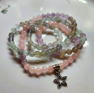 Mala Prayer Beads Amethyst Black Moonstone Green Fluorite Rose Quartz Elastic Star Charm 6mm 108 Natural Beads Protects Emotions