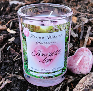 Irresistible Love Valentine's Candle 12 oz Soy Elegant Rowan Woods Collection Druid Awen Romance Attraction Soft Berry Rose Quartz Garnet