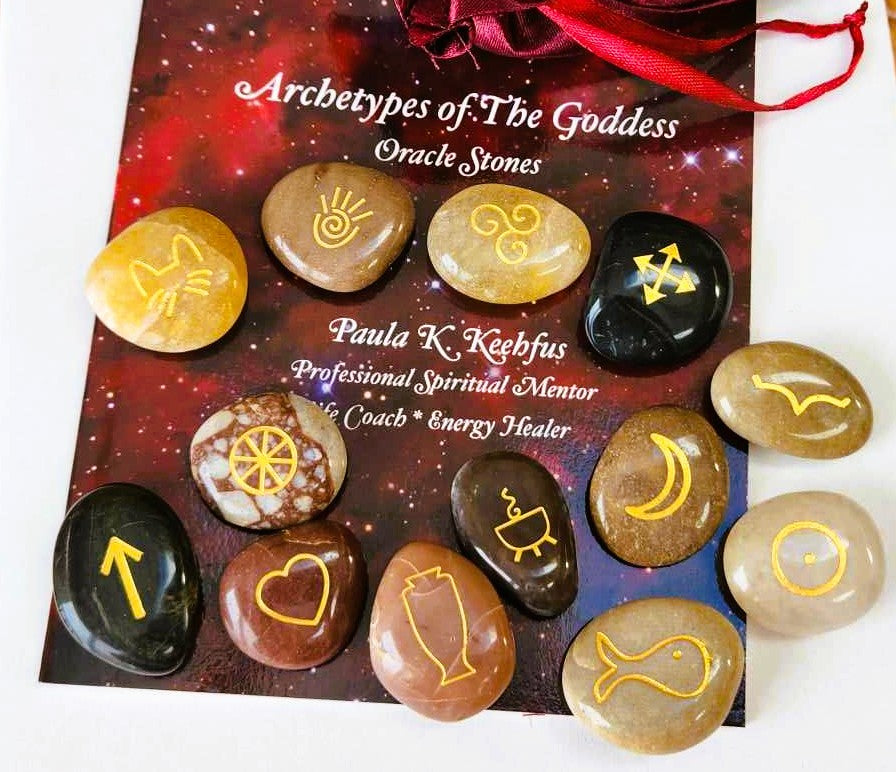 Archetypes of The Goddess Oracle Stones with Booklet & Pouch ~ Precision Engraved