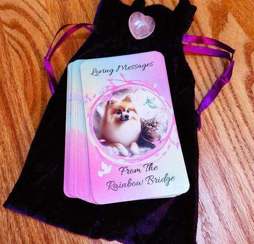 Loving Messages From The Rainbow Bridge ~ 33 Card Oracle Deck & Deluxe Velvet Pouch & RQ Heart ~ Author Exclusive Pet Loss Grief Connect w/Pet In Spirit