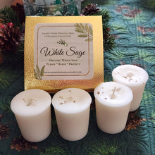 Load image into Gallery viewer, White Sage Box of 4 Soy Votive Candles Natural Cleansing Clearing Purifying