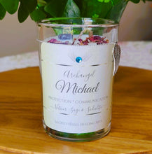 Load image into Gallery viewer, Archangel Intention Jar Candle Pure Eco Soy w/Gems, Roses, Angel Charm ~ Your Choice