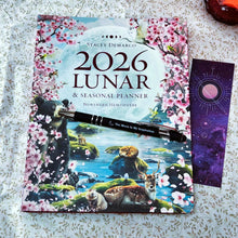 Load image into Gallery viewer, Lunar &amp; Seasonal 2026 Diary by Stacey DeMarco ~ Astrology Moon Phases Wheel of the Year + Bonus Moon Inspiration Pen and Moon Theme Bookmark