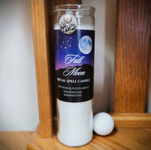 Load image into Gallery viewer, New Moon &amp; Full Moon Ritual Spell Candles w/Moonstones, Mugwort, Patchouli/ Cedar or Frankincense and Rosemary, Coconut Soy