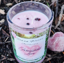 Load image into Gallery viewer, Irresistible Love Valentine&#39;s Candle 12 oz Soy Elegant Rowan Woods Collection Druid Awen Romance Attraction Soft Berry Rose Quartz Garnet