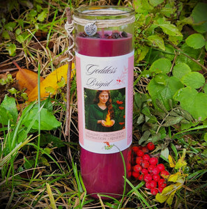 Brigid Fire Goddess Candle Elegant Coco Soy, Pomegranate, Rowan Berries, Garnet, Healing, Renewal, Witch, Triskele Charm, Rowan Twig, Celtic