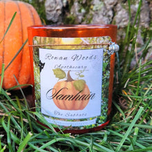 Load image into Gallery viewer, Halloween Samhain Candle 13oz Ltd Ed Orange Glass Pumpkin Soy, Witch Altar Ritual Sabbat, Wicca Wheel of the Year, Ancestral Magic