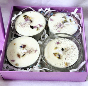 Violet Flame Tealight Candles Soy Box of 4 Glass Holder ~Ascension Ascended Master St. Germain Healing~ Clear Negativity Encourage Hope