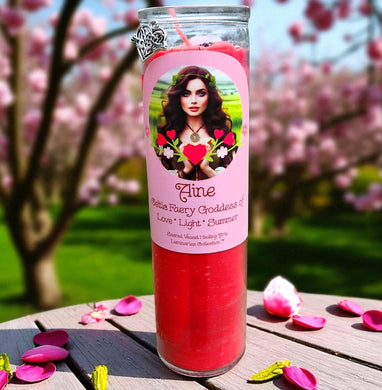 AINE Celtic Goddess of Love & Summer Vigil Intention Candle Apple W/Rose Quartz Rose/Lavender/Vervain Herbal Infusion & Celtic Heart Charm