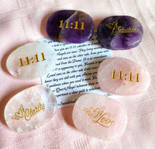 Load image into Gallery viewer, Angel 11:11 Pocket Stone – Double-Sided Crystal for Clarity, Love + Intuition – Quartz, Rose Quartz, Amethyst – Numerology