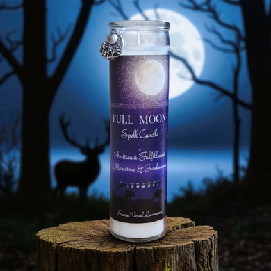 FULL MOON Spell Candle Vigil Ritual W/Moonstones Frankincense Thyme Birch Moon Herbs Herbal Infused Lunar Charm