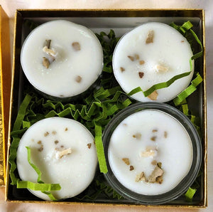 White Sage Tealight Soy Candles Box of 4 & Glass Holder Organic Cleansing Clearing Purify Protection