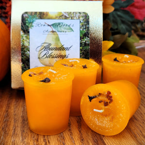 Abundant Blessings Candles Thanksgiving Altar Votives Ritual Box of 4 Cinnamon Orange Pear ~ Carnelian/ Clove Abundance Gratitude Family