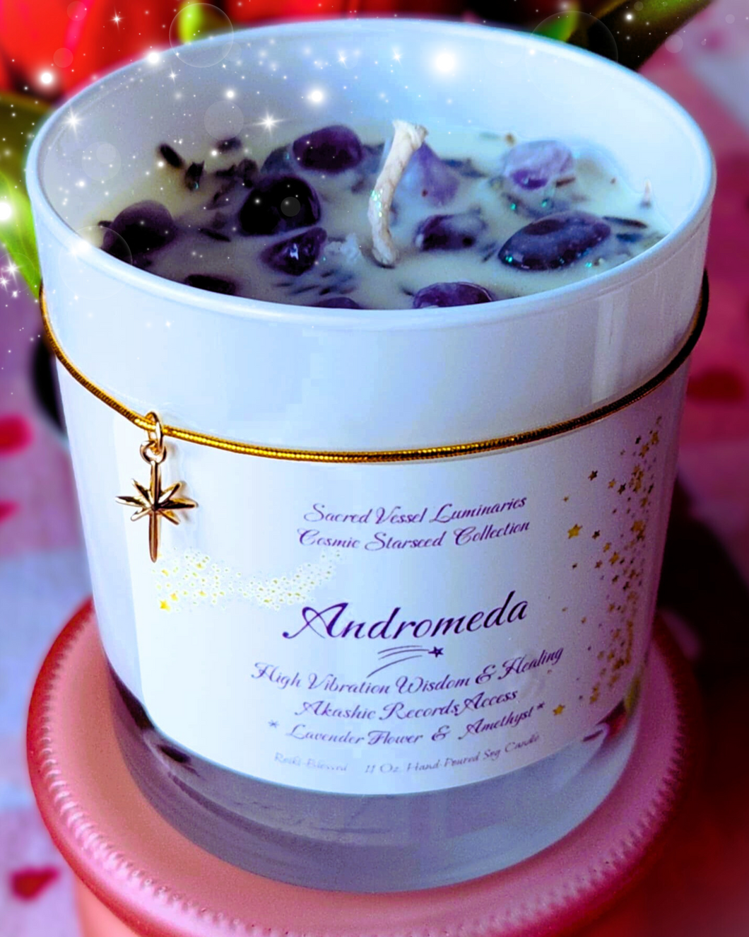 Cosmic Starseed Soy Candles ~ Andromeda Pleiades Lyra Orion Sirius Arcturus ~ 6 Beautiful Options ~ Gems & Flowers