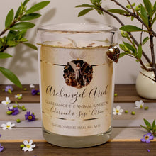 Load image into Gallery viewer, Archangel Ariel Pet Blessing or Memorial Soy Candle w/Citrine 3"x4"~ Cedar &amp; Sage with Paw Charm