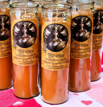 Load image into Gallery viewer, Athena Greek Goddess Vigil Jar Candle ~ Protection Wisdom Strategy Organic Amber Essential Oil~ Amber Chips Lemurian Quartz ~Brass Owl Charm