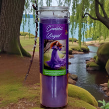 Load image into Gallery viewer, Brigid Creativity Goddess Candle Coco Soy Hand Poured, Lemon Lavender, Rowan Berries and Twig, Amethyst &amp; Citrine, Celtic Bardic Druidism