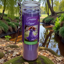 Load image into Gallery viewer, Brigid Creativity Goddess Candle Coco Soy Hand Poured, Lemon Lavender, Rowan Berries and Twig, Amethyst &amp; Citrine, Celtic Bardic Druidism