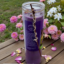 Load image into Gallery viewer, Brigid Creativity Goddess Candle Coco Soy Hand Poured, Lemon Lavender, Rowan Berries and Twig, Amethyst &amp; Citrine, Celtic Bardic Druidism