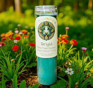 BRIGID Celtic Healing Goddess Vigil Intention Candle W/Quartz Pt. Frankincense Amber Vervain Herbal Infusion & Celtic Irish Cross Charm