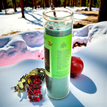 Load image into Gallery viewer, Brigid Healing Goddess Candle Hand Poured Elegant Coco Soy, Rowan Berries &amp; Twig, Aquamarine, Amber Frankincense Vervain, Celtic Cross Charm