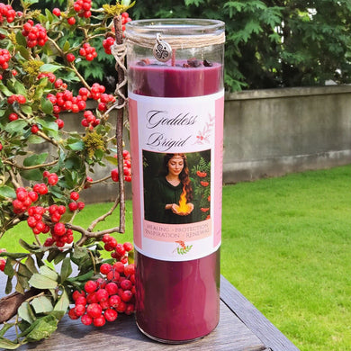 Brigid Fire Goddess Candle Elegant Coco Soy, Pomegranate, Rowan Berries, Garnet, Healing, Renewal, Witch, Triskele Charm, Rowan Twig, Celtic