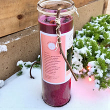 Load image into Gallery viewer, Brigid Fire Goddess Candle Elegant Coco Soy, Pomegranate, Rowan Berries, Garnet, Healing, Renewal, Witch, Triskele Charm, Rowan Twig, Celtic