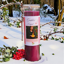 Load image into Gallery viewer, Brigid Fire Goddess Candle Elegant Coco Soy, Pomegranate, Rowan Berries, Garnet, Healing, Renewal, Witch, Triskele Charm, Rowan Twig, Celtic