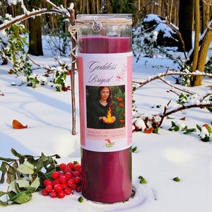 Brigid Fire Goddess Candle Elegant Coco Soy, Pomegranate, Rowan Berries, Garnet, Healing, Renewal, Witch, Triskele Charm, Rowan Twig, Celtic