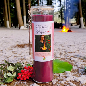 Brigid Fire Goddess Candle Elegant Coco Soy, Pomegranate, Rowan Berries, Garnet, Healing, Renewal, Witch, Triskele Charm, Rowan Twig, Celtic