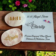 Load image into Gallery viewer, Angel 11:11 Pocket Crystal – Double-Sided Quartz, Rose Quartz &amp; Amethyst – Clarity, Love, Intuition – Spirit Guide and Numerology Stone
