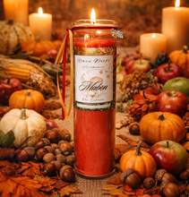 Load image into Gallery viewer, Mabon Autumnal Equinox Sabbat Candle, Druid Witch Altar, Second Harvest, Cinnamon Apple Garnet Anise, Abundance