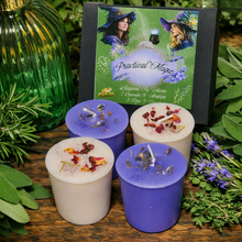 Load image into Gallery viewer, Practical Magic Soy Votive Candles, Amethyst Lavender &amp; Garnet Rose Petals (Set of 4) Inspired