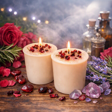 Load image into Gallery viewer, Practical Magic Soy Votive Candles, Amethyst Lavender &amp; Garnet Rose Petals (Set of 4) Inspired