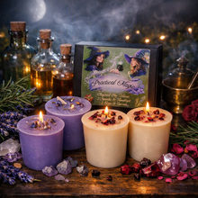 Load image into Gallery viewer, Practical Magic Soy Votive Candles, Amethyst Lavender &amp; Garnet Rose Petals (Set of 4) Inspired