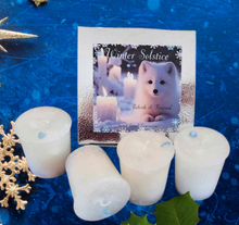 Load image into Gallery viewer, Winter Solstice Box of 4 Votive Candles Return of the Light Yule Christmas~ Butter Mint Scent~Natural Essential Oils Peppermint Vanilla Bean
